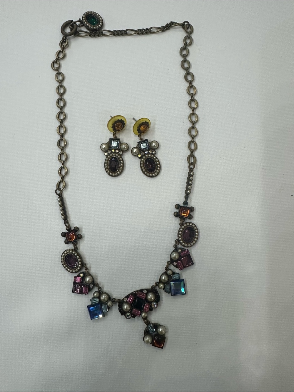 Vintage Multicolor Crystal Drop Necklace and Earrings Set